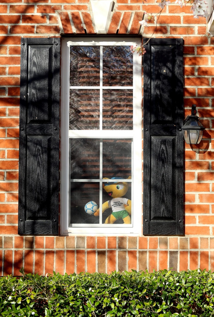 Our neighborhood is doing something for the children called a Bear Hunt. Neighbors put bears in their windows for children to count as they walk around with their families. We didn’t have a bear so we propped up a stuffed Fuleco, the mascot of the 2014 World Cup games in Brazil.March 25, 2020. Cary, NC