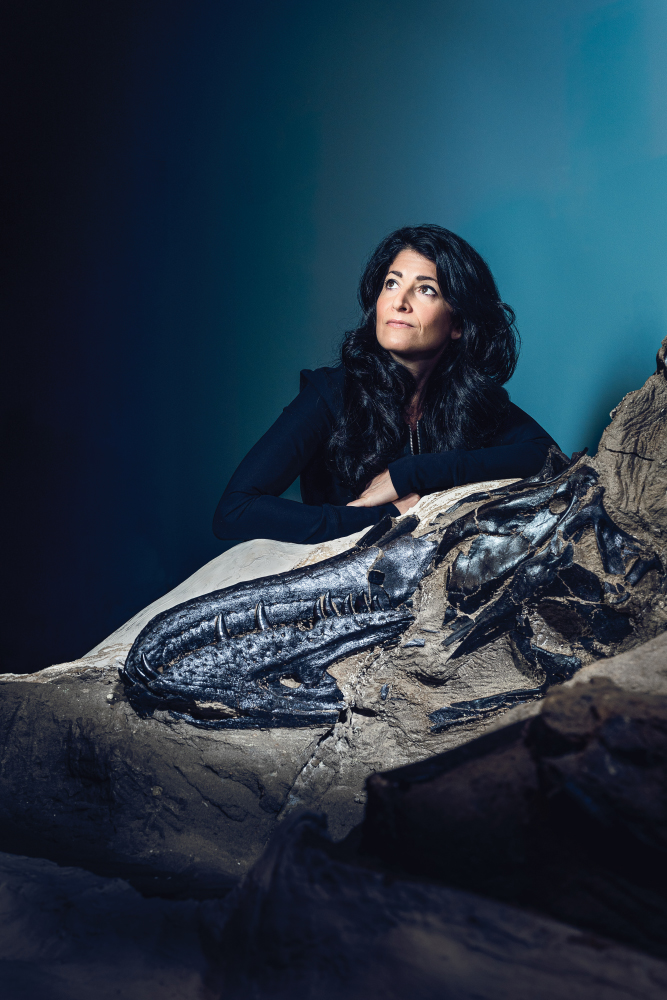 Dr. Lindsay Zanno with the T. rex skull.